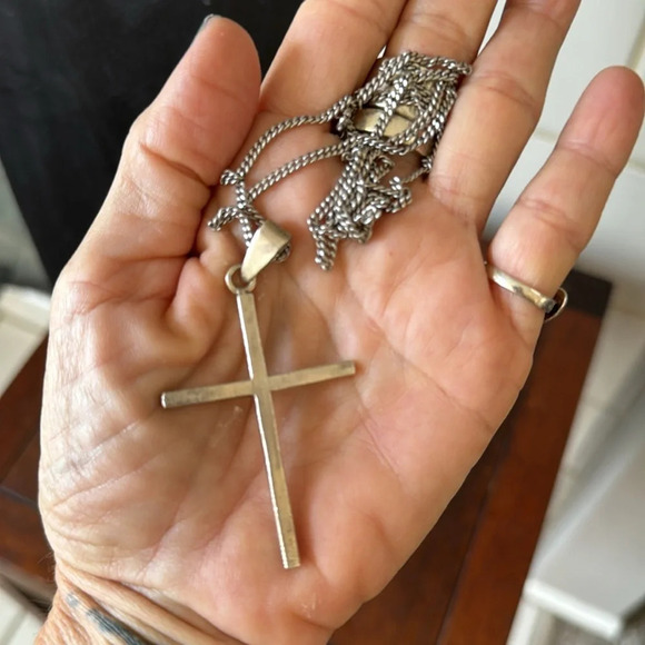 Sterling silver modern large cross on sterling chain unisex 925 - Picture 3 of 10